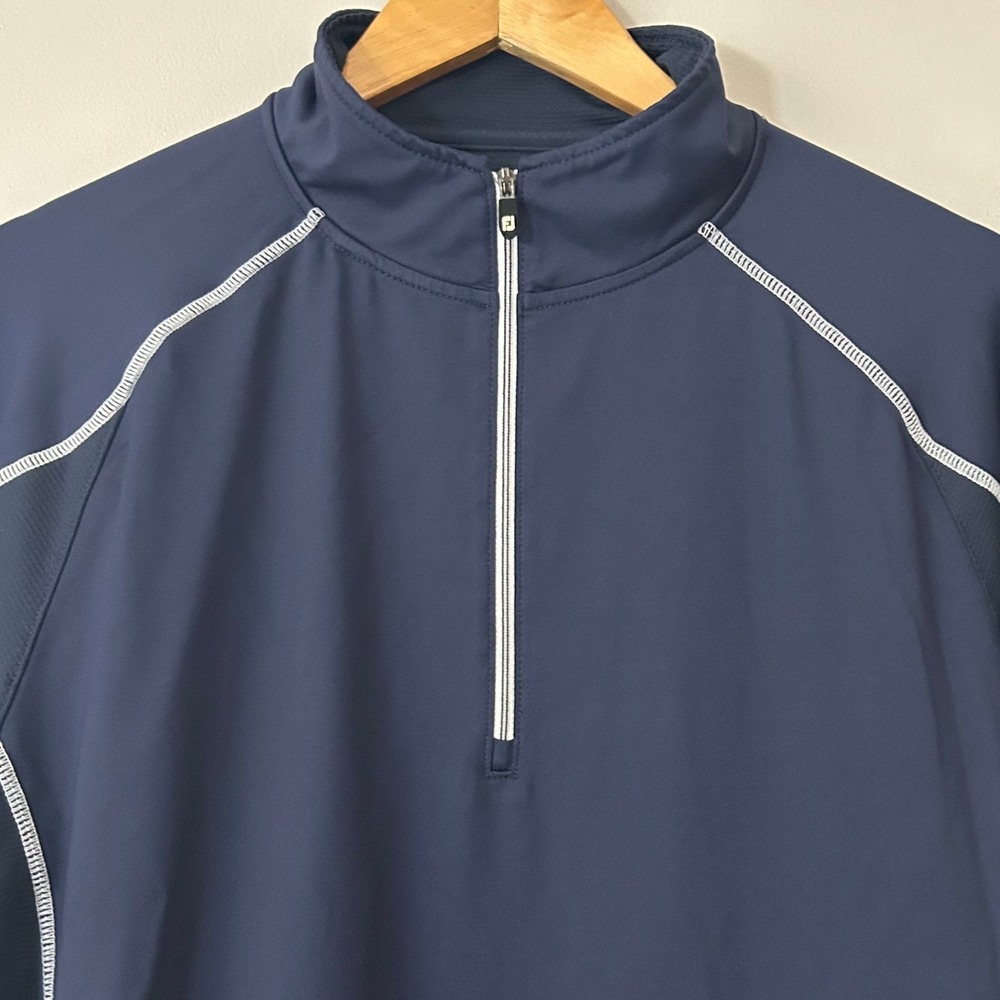 FootJoy Pullover Men Large Navy Blue 1/4 Zip Mock Neck Mesh Panels Stretch Golf